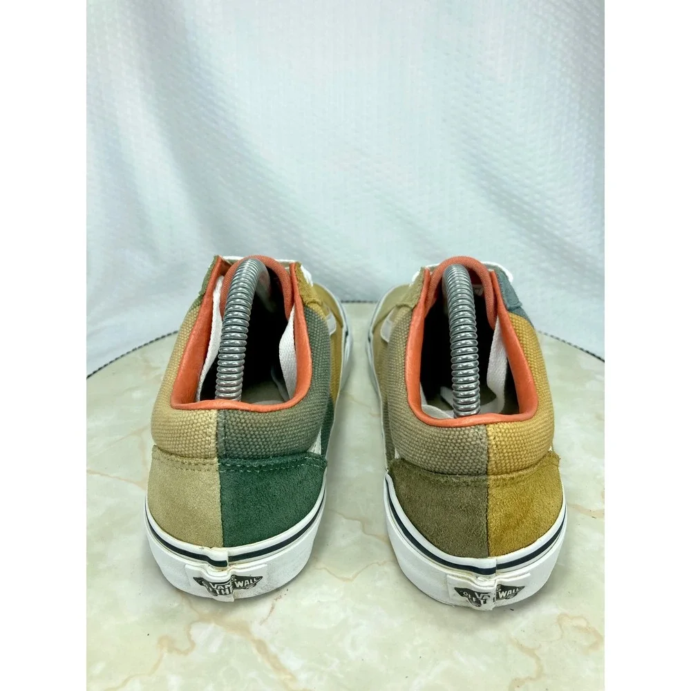 Vans Multi Color Block Skater Shoes Women 8.5 Green Tan Patchwork Retro Sneakers